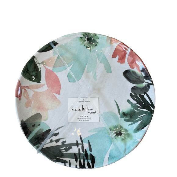 NICOLE MILLER Home Multi Colored Floral Melamine 11" Dinner Plates Set of 4 NEW - Picture 1 of 10